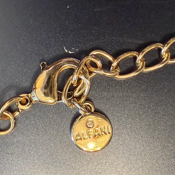 Alfani Gold Tone Link Black Disc Statement Necklace - Picture 7 of 8